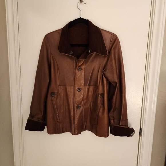 Women's Brown Reversible Italian Soft Leather Jacket size M - Picture 2 of 2